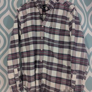American Eagle Outfitters Red and Blue Plaid Casual Button Down Shirt